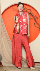 KANZI COLLECTION | Red Cheongsam Floral Vest With Floral Pants Set