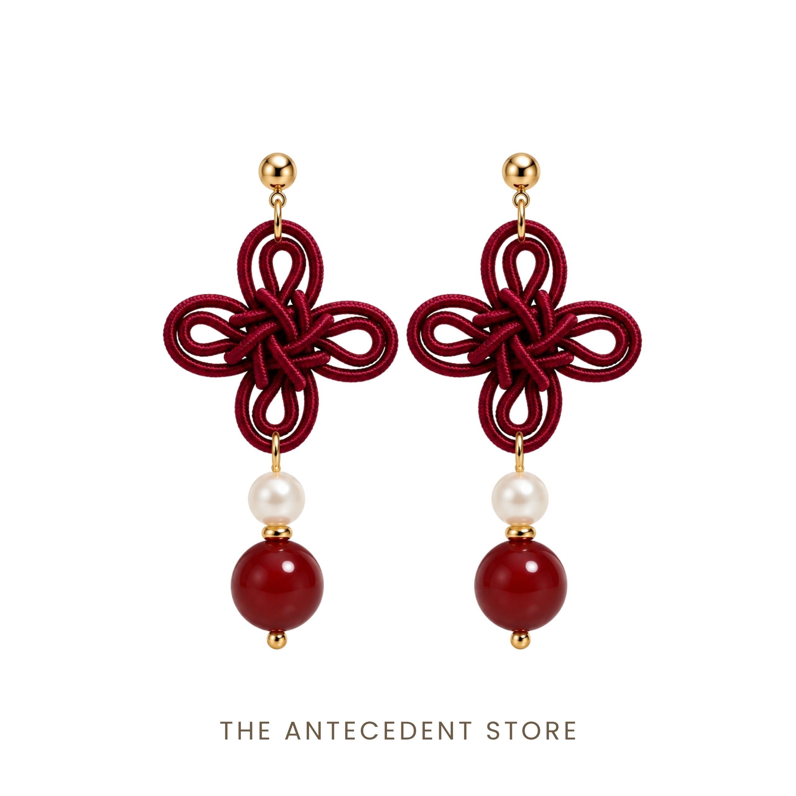 THE ANTECEDENT STORE | 吉祥结 | Statement Auspicious Knot With Red Agate Earrings