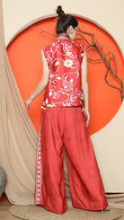 KANZI COLLECTION | Red Cheongsam Floral Vest With Floral Pants Set