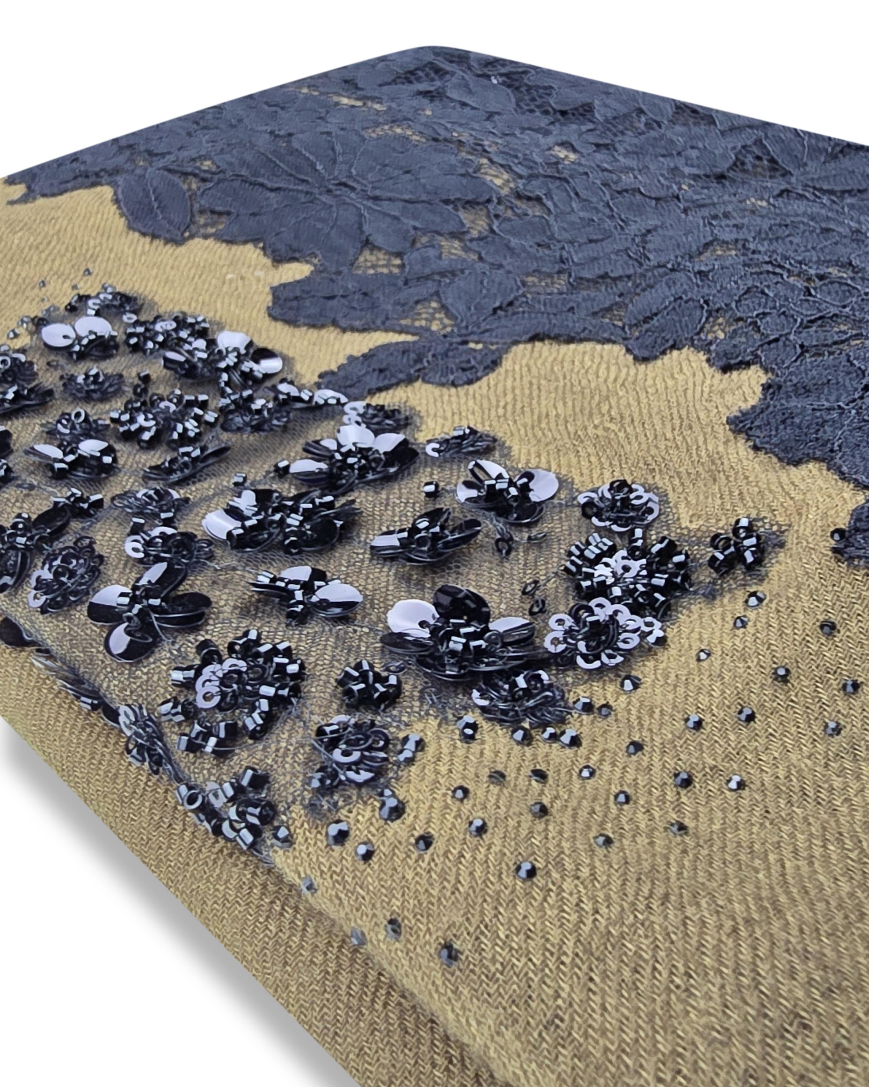 QUEENMARK | AN EMB Olive Green Stole Side Lace Crystal