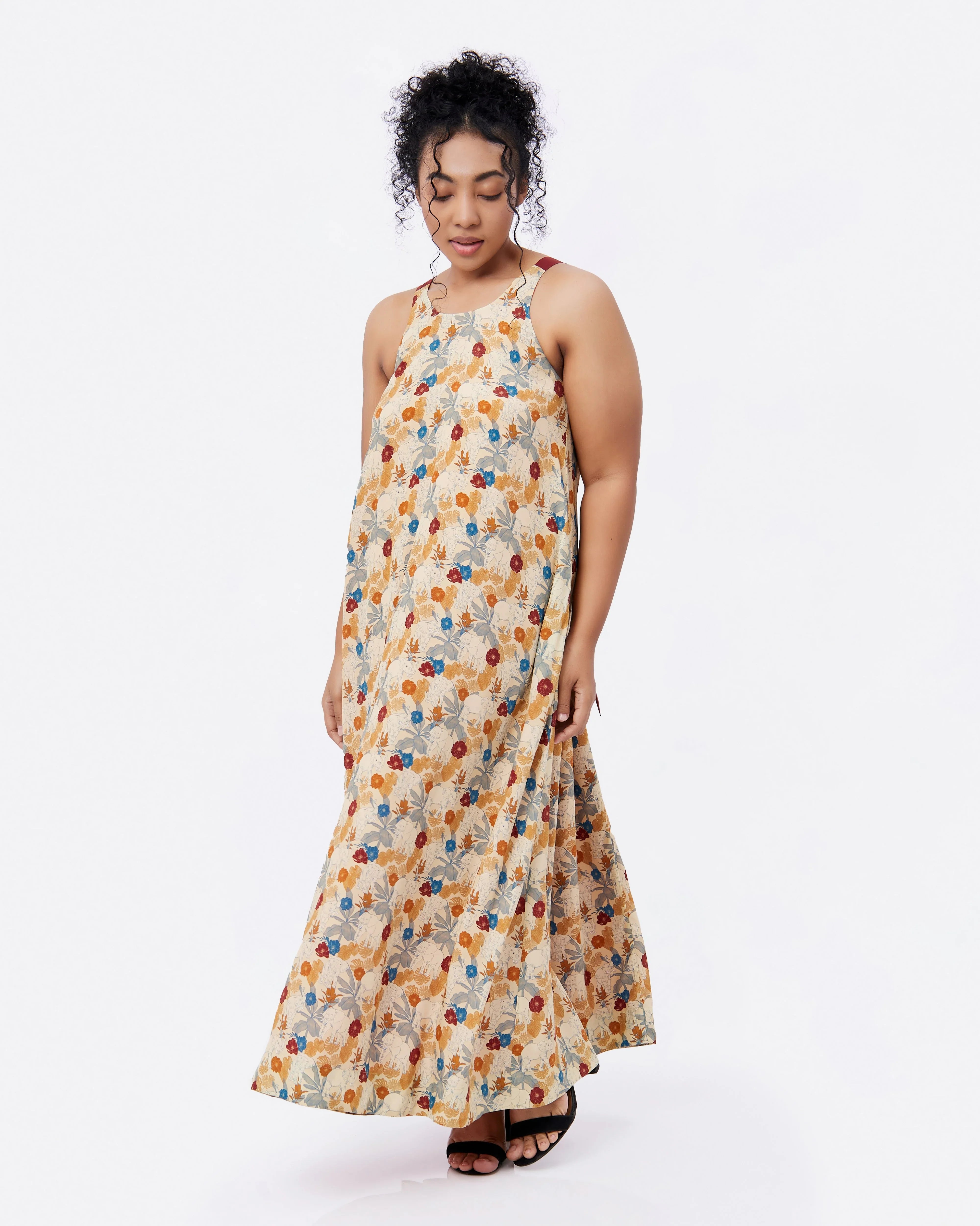 STUDIO QILING | Elephant Woods Reversible Silk Blend Maxi Dress
