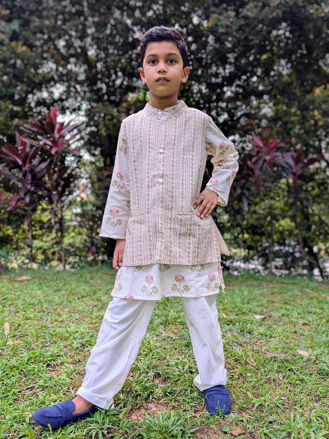 NIMBU | Pink Bloom Kurta Pajama Jacket Set