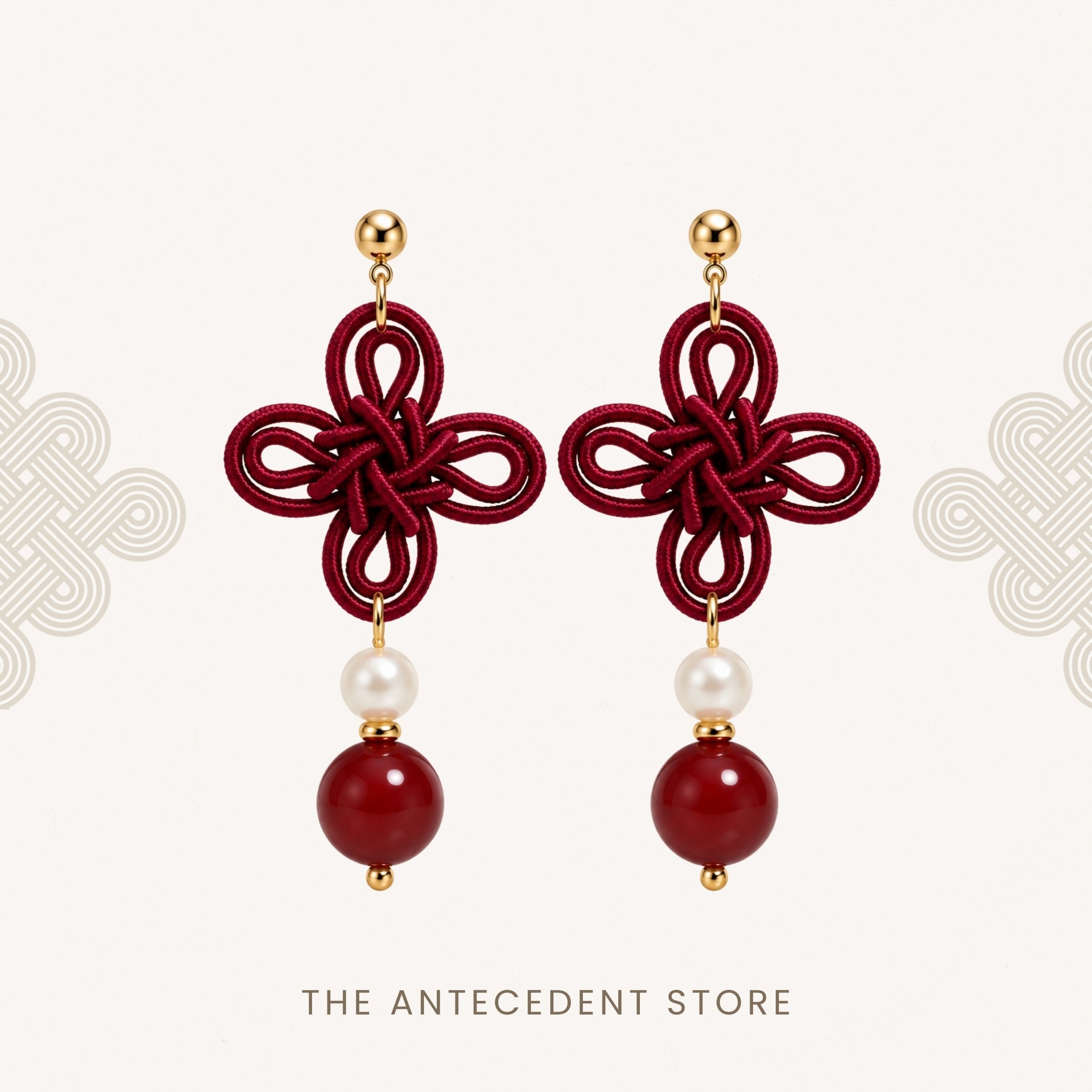 THE ANTECEDENT STORE | 吉祥结 | Statement Auspicious Knot With Red Agate Earrings