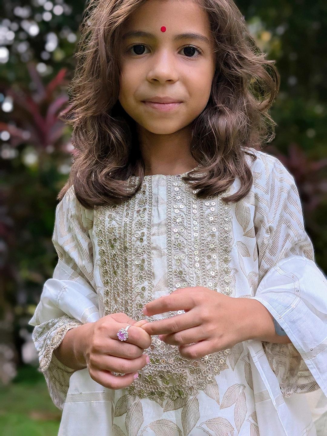 NIMBU | Zoya Girls White & Gold Kurta Salwar in Cotton