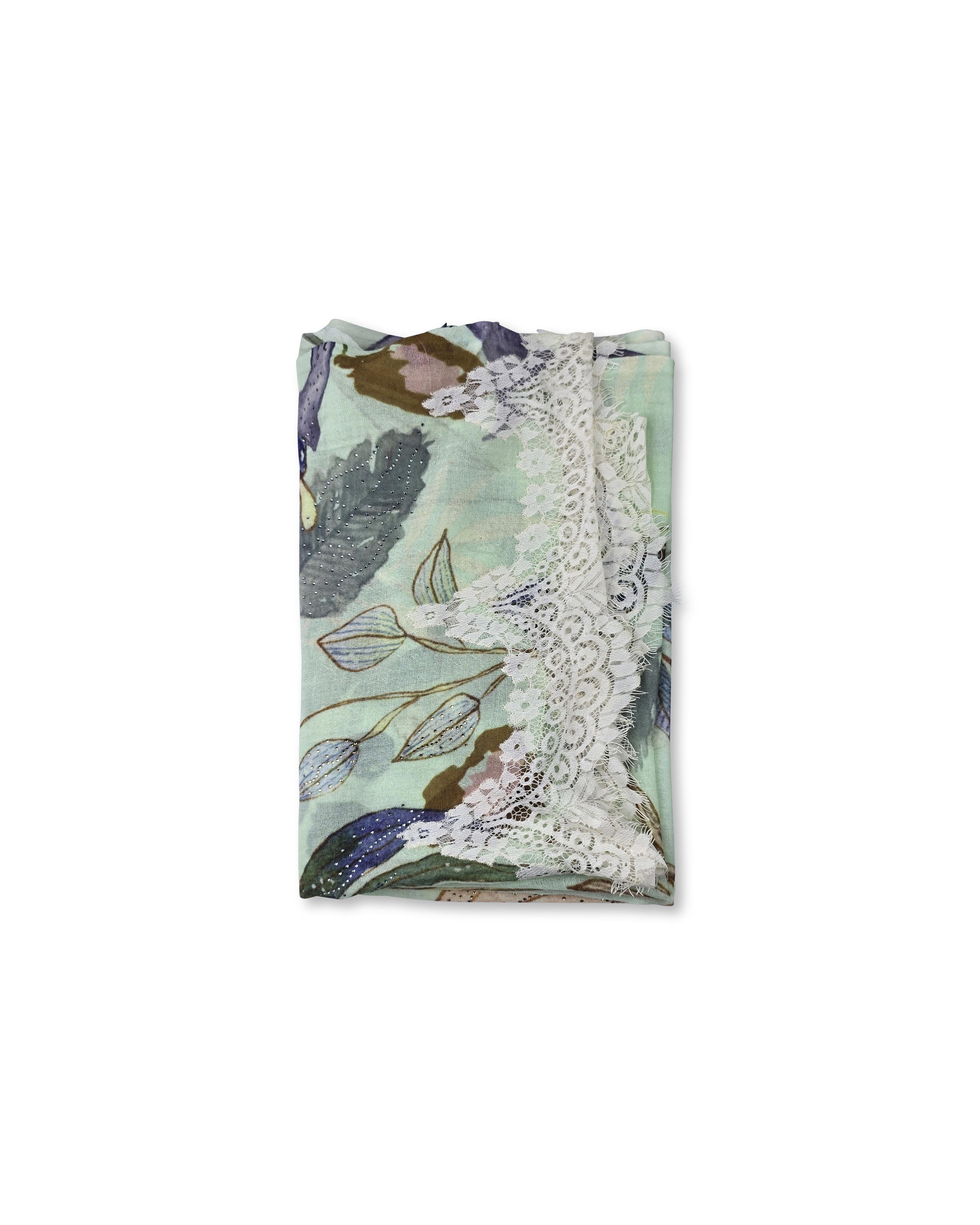 QUEENMARK | AN Printed Shawl 2024 Assorted Green Leaf