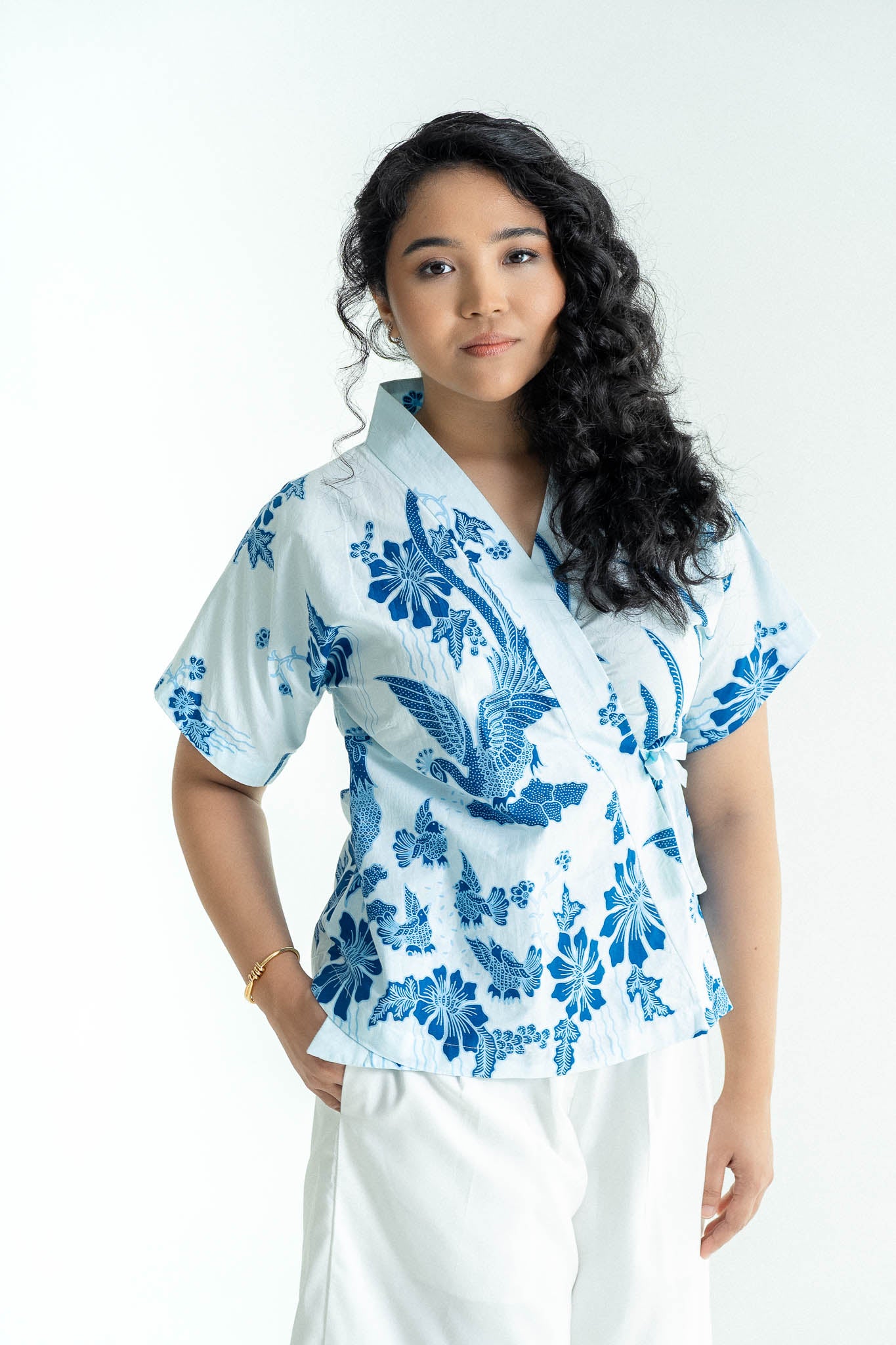 STUDIO GYPSIED | Batik Wrap Blouse In Merak Porcelain