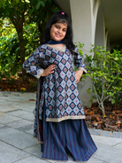 NIMBU | Tara Blue Girls Choga Style Kurta & Palazzo Set in Muslin Cotton