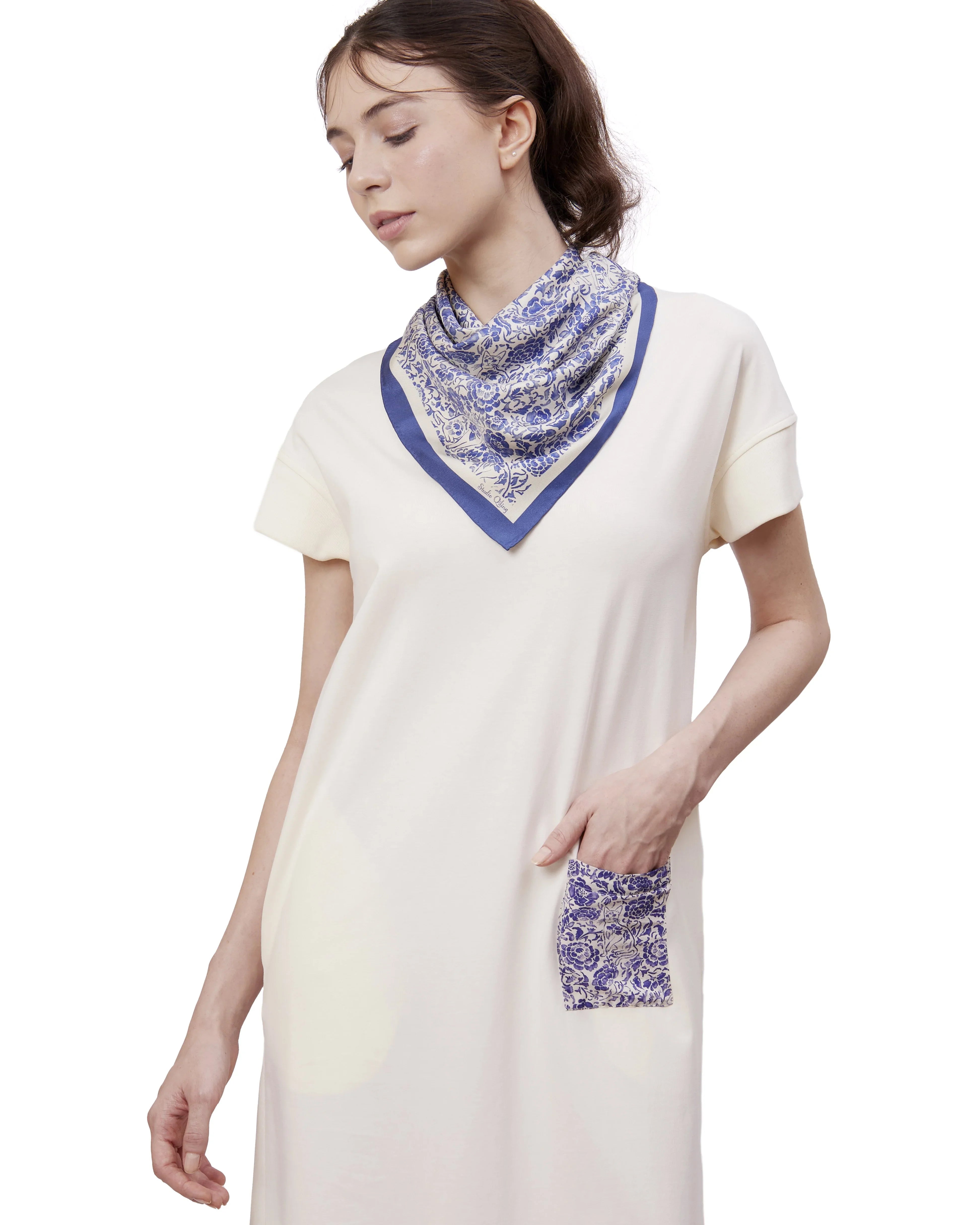 STUDIO QILING | Off White Cotton Jersey Maxi Dress