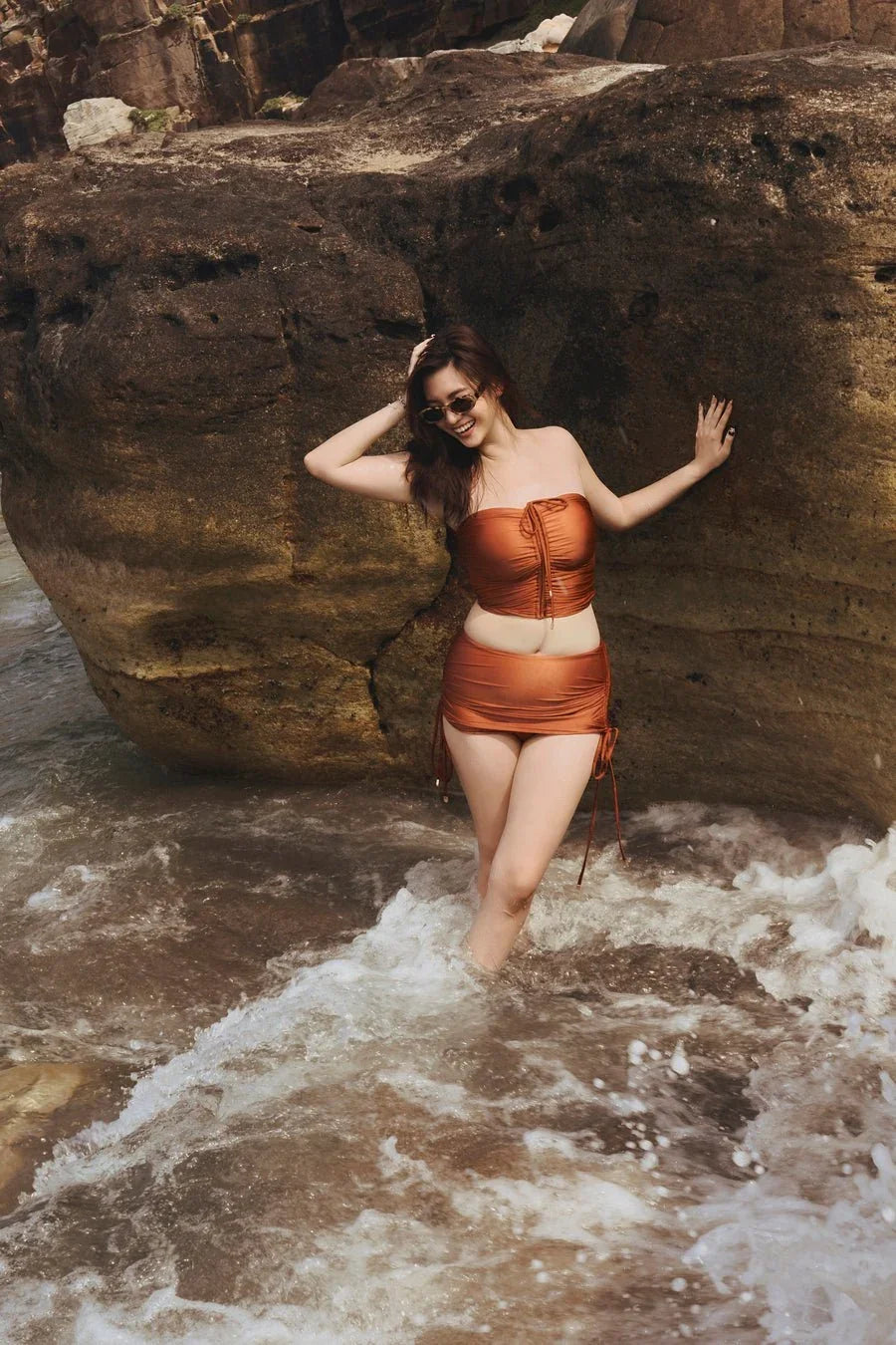 HÁI THE LABEL | Stacey x HAI | Monte Carlo Ruched Bandeau Top | Peruvian Amber