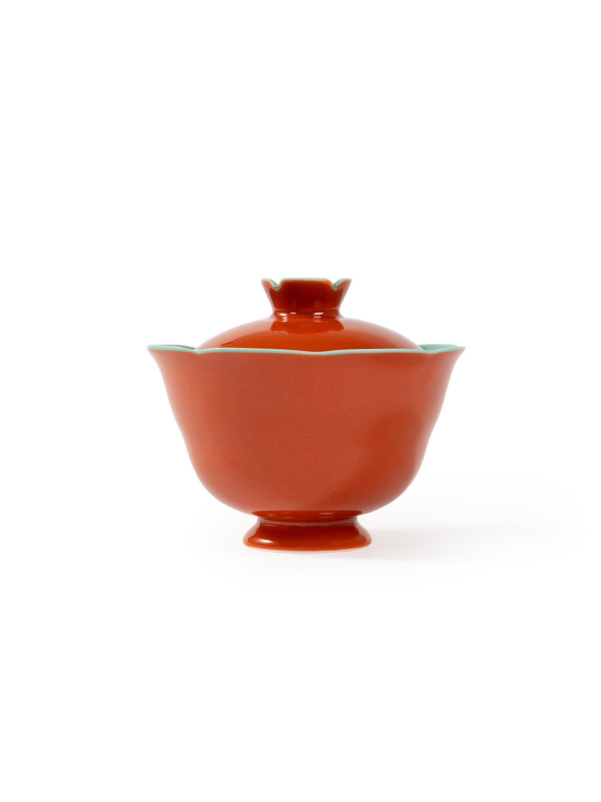 CRAFILAB | Brick Red & Turquoise Tall Fluted Lidded Bowl