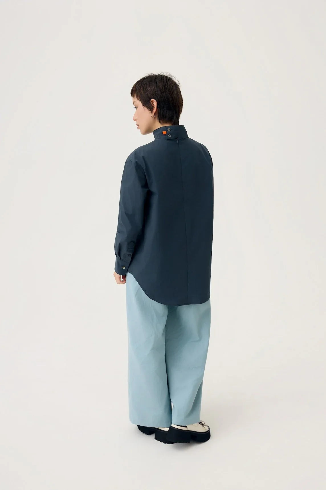 3EIGHTH | Oki Scarf Collar Top in Navy