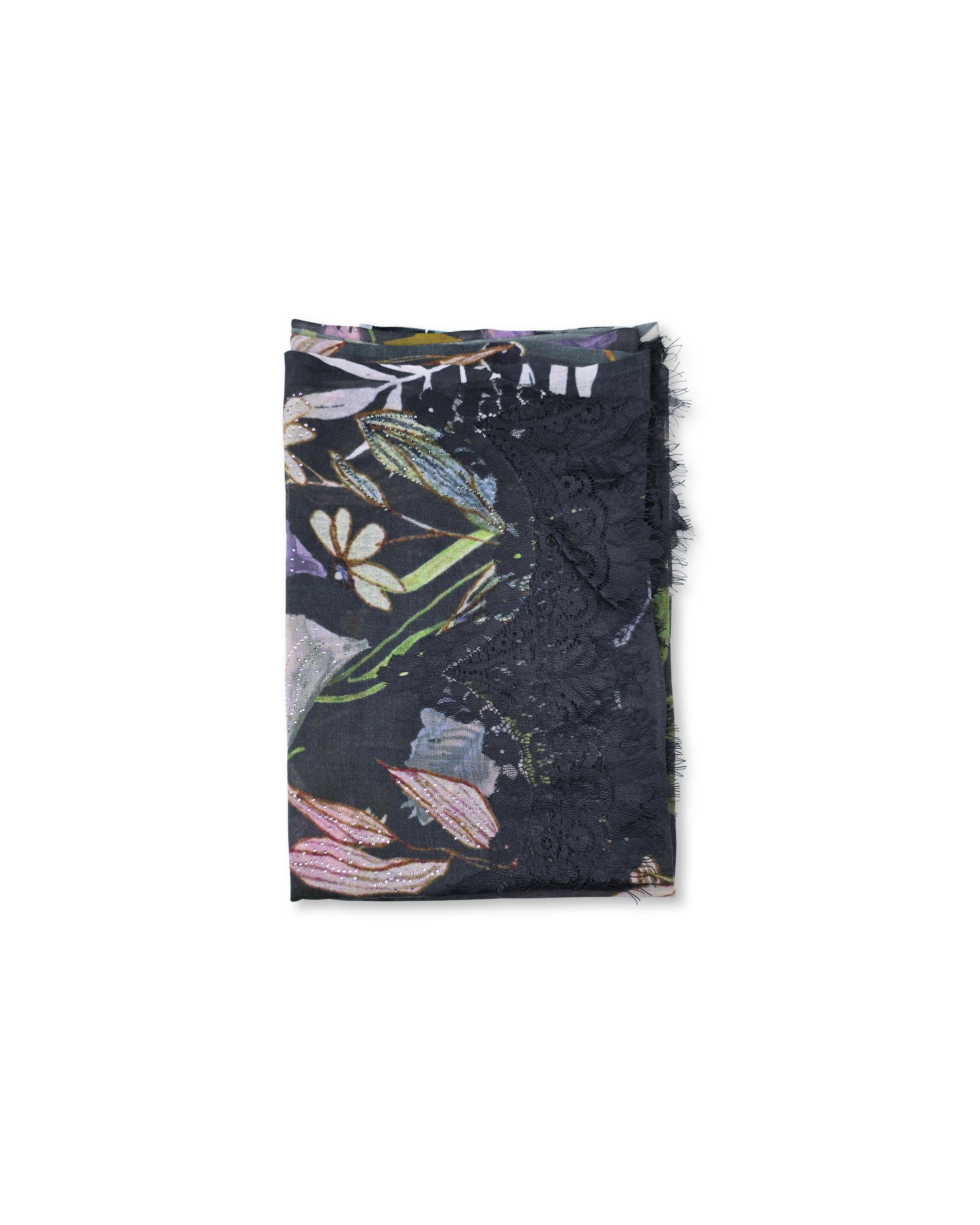 QUEENMARK | AN Printed Shawl 2024 Assorted Black Leaf