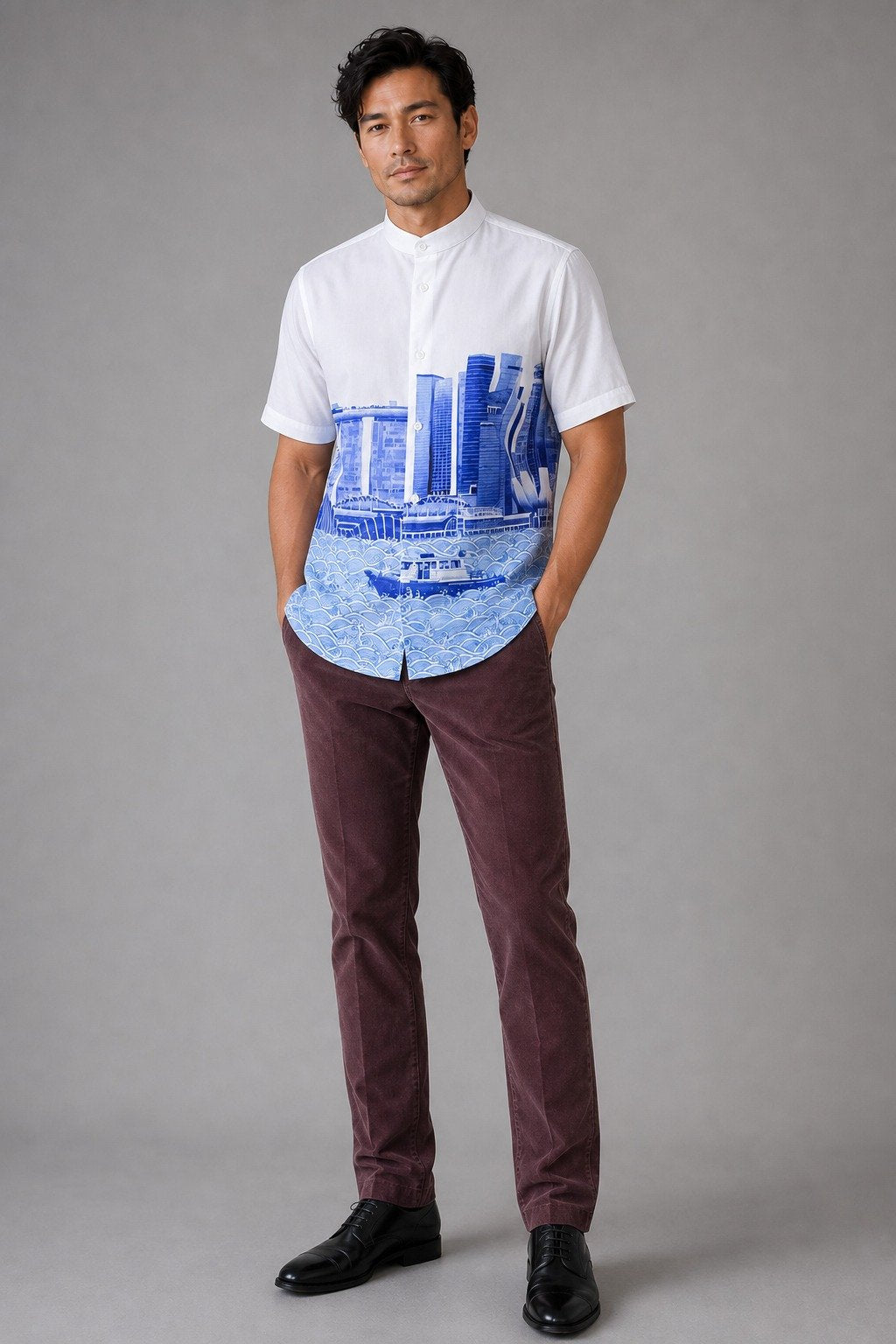 ANS.EIN | SINGAPORE SKYLINE Blue Man Shirt