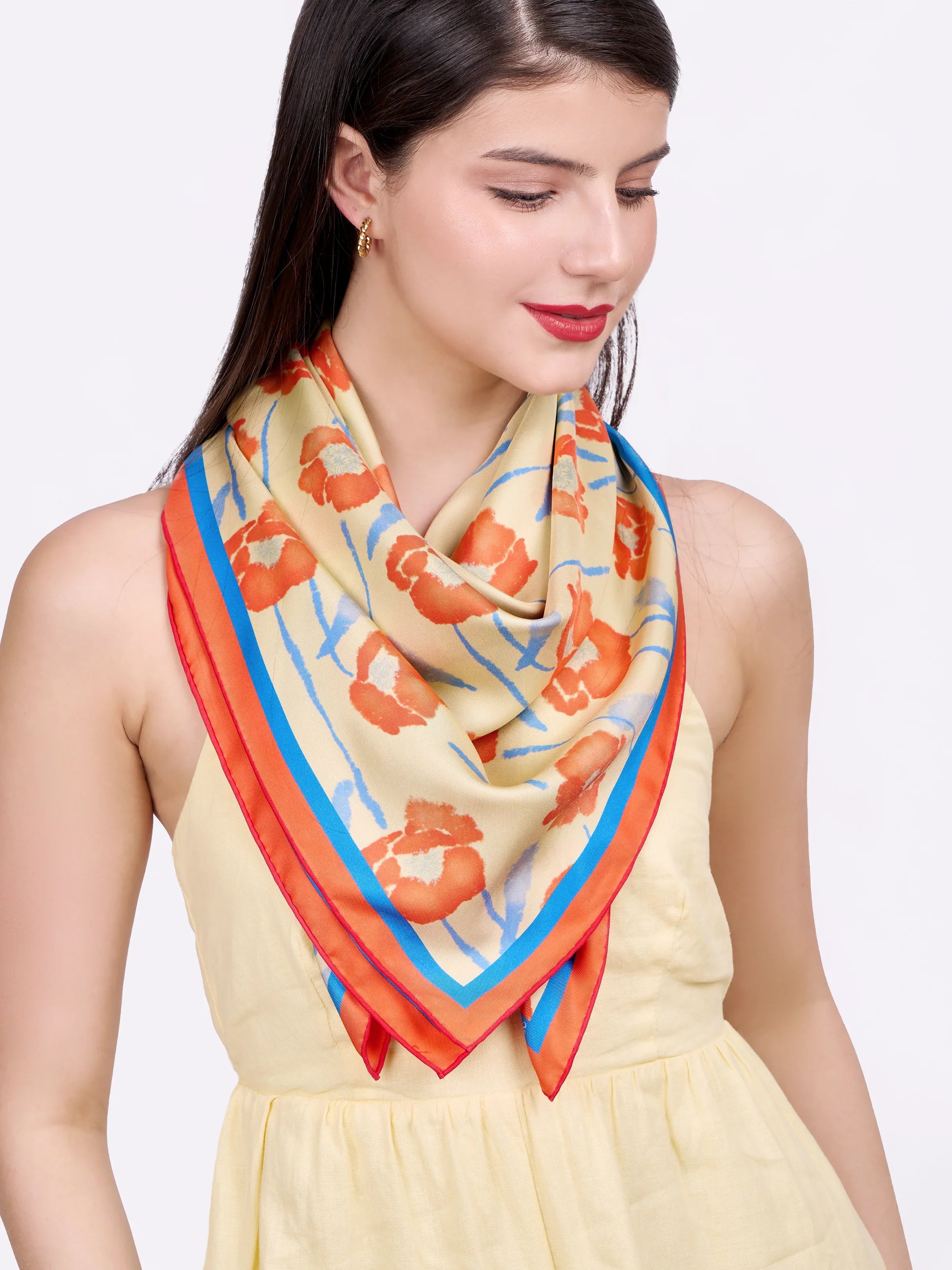 STUDIO QILING | Dancing Poppies Summer Mist Double Side Silk Scarf 100