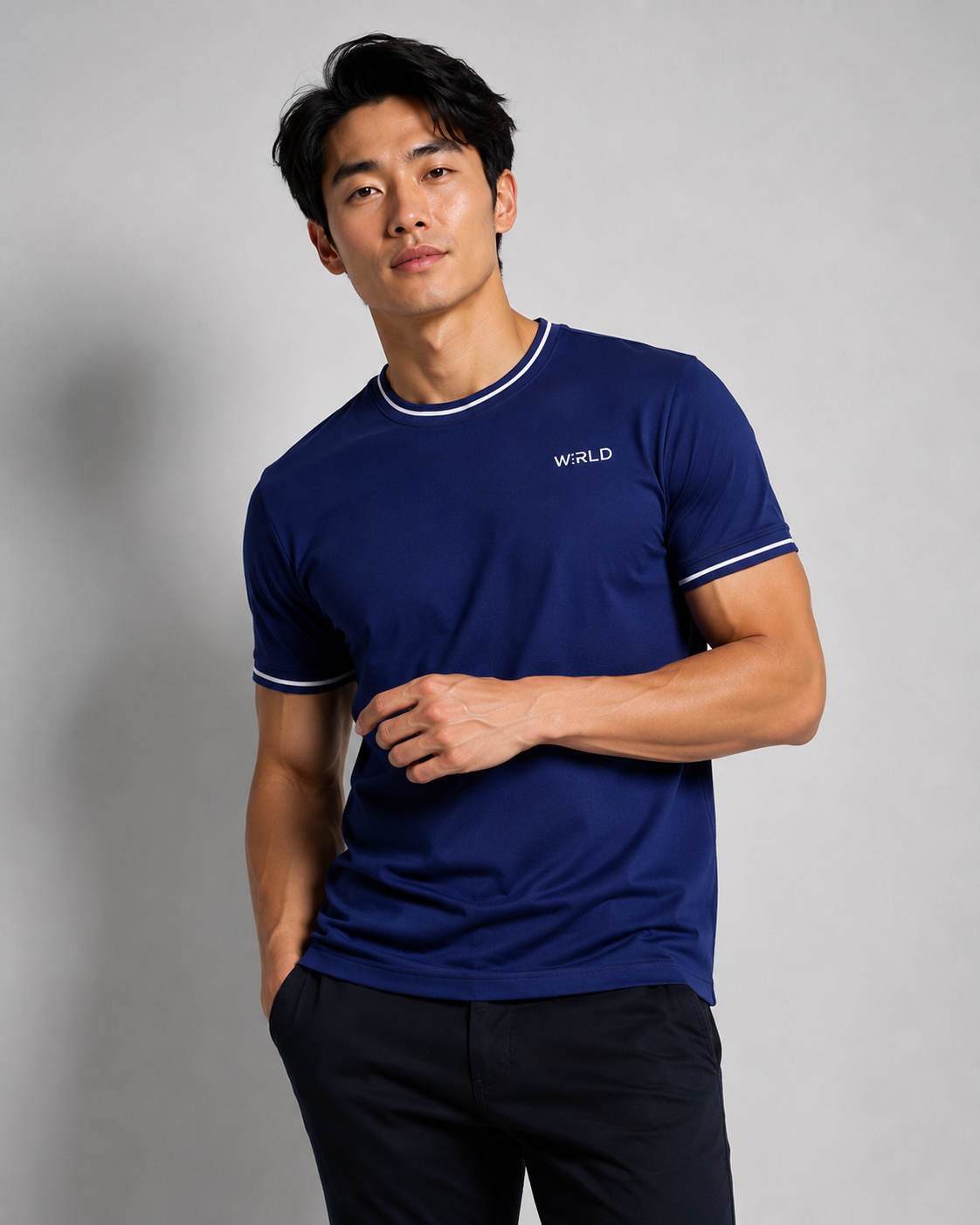 WRLD | Topstitch Round Neck Tee | Blue