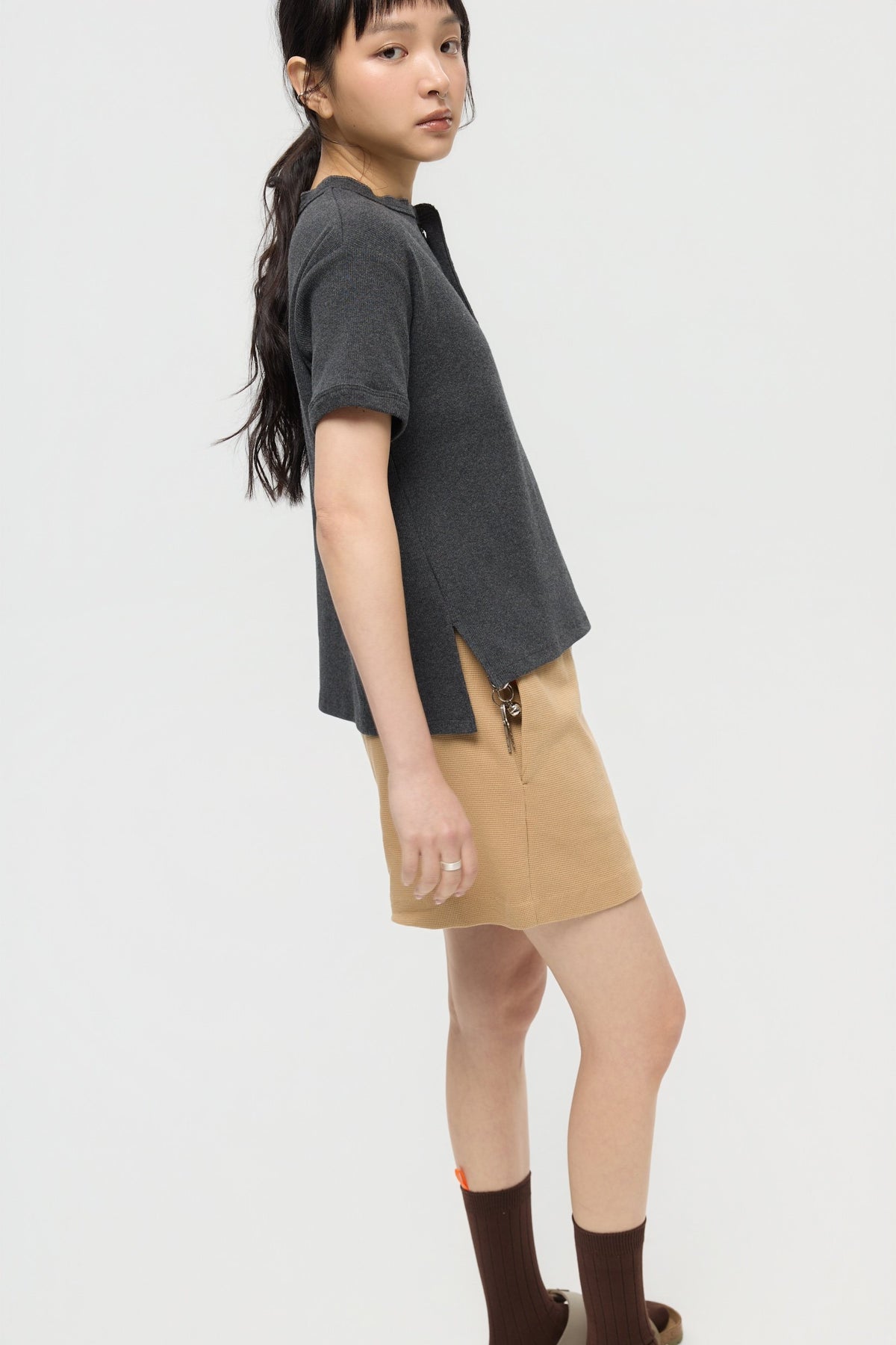 3EIGHTH | Military Henley Tee in Charcoal Marl