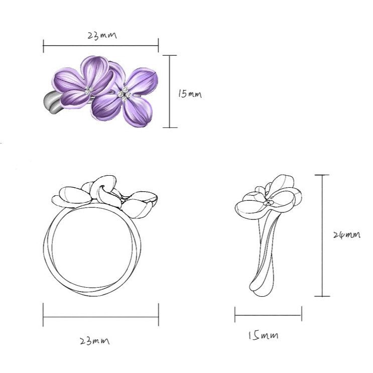 CREATIVE JEWELLERY STUDIO | My Tropical Garden: Artistic Titanium Lilac Botanical Flower Ring | Tyll Atelier