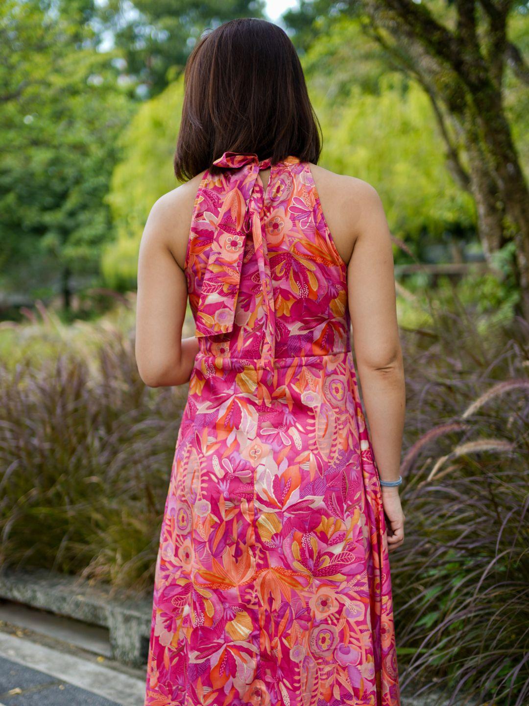 NIMBU | Eden Hot Pink Women's Long Halter in Muslin Cotton