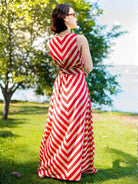 NIMBU | Vela Women's Wave Dress In Red With Obi Belt