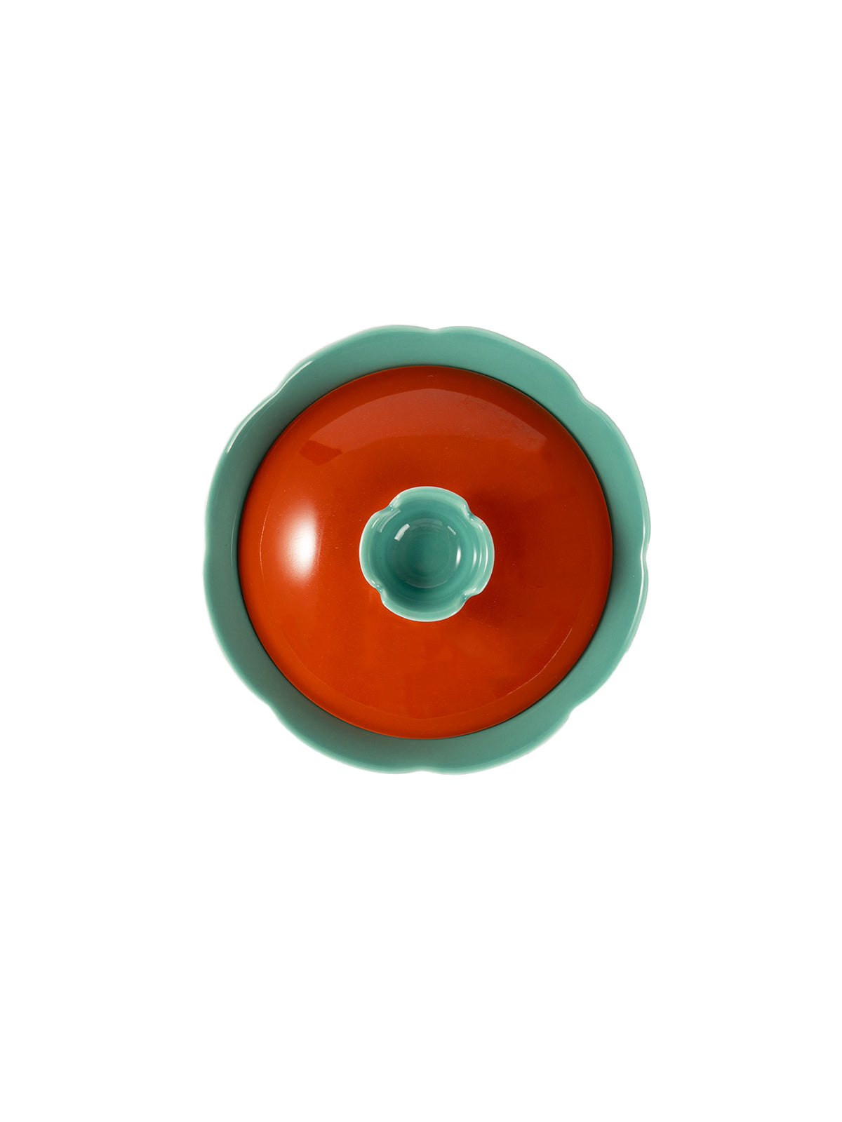 CRAFILAB | Brick Red & Turquoise Tall Fluted Lidded Bowl