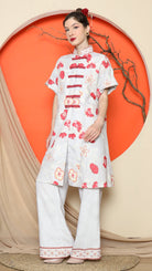 KANZI COLLECTION | Grey Floral Cheongsam Pant Set