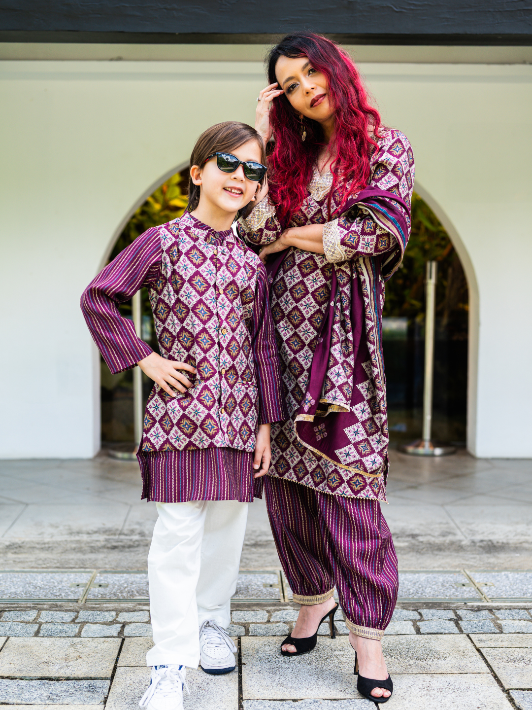 NIMBU | Tara Purple Boys Kurta Pajama Jacket in Muslin Cotton