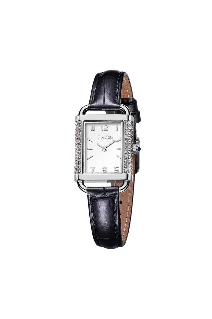 BLACK BY BLUE BRAVE | THCN H· II Eggshell White Dial Black Leather Strap Watch | Silver
