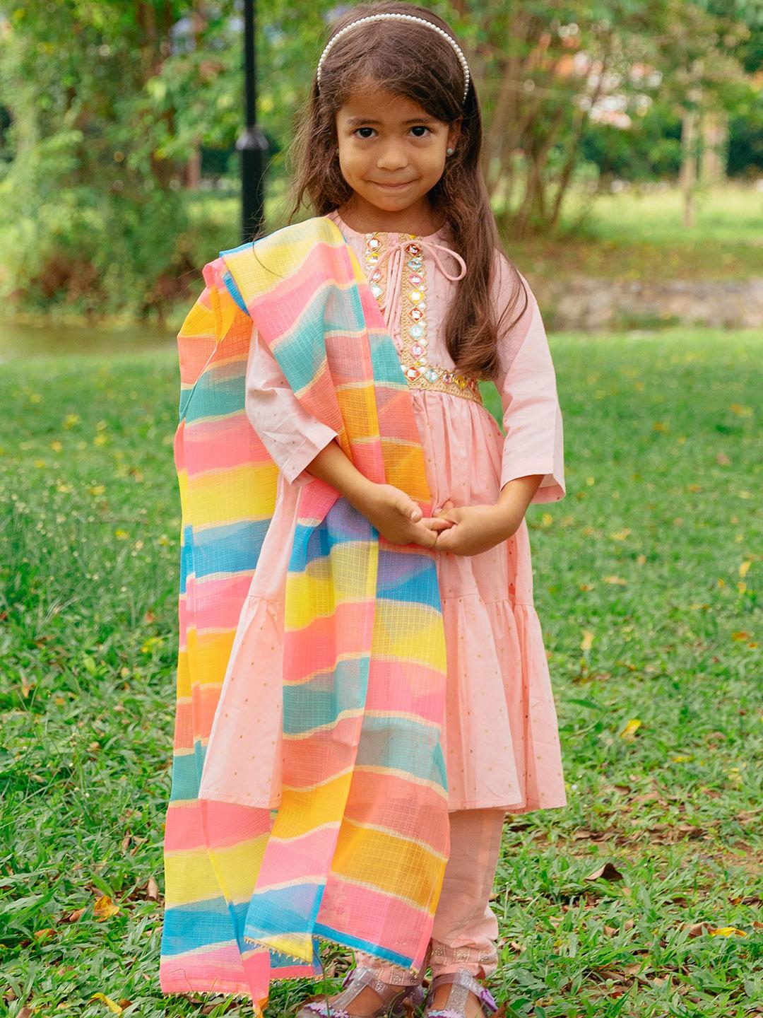 NIMBU | Princess Pink Anarkali With Matching Salwar & Rainbow Dupatta