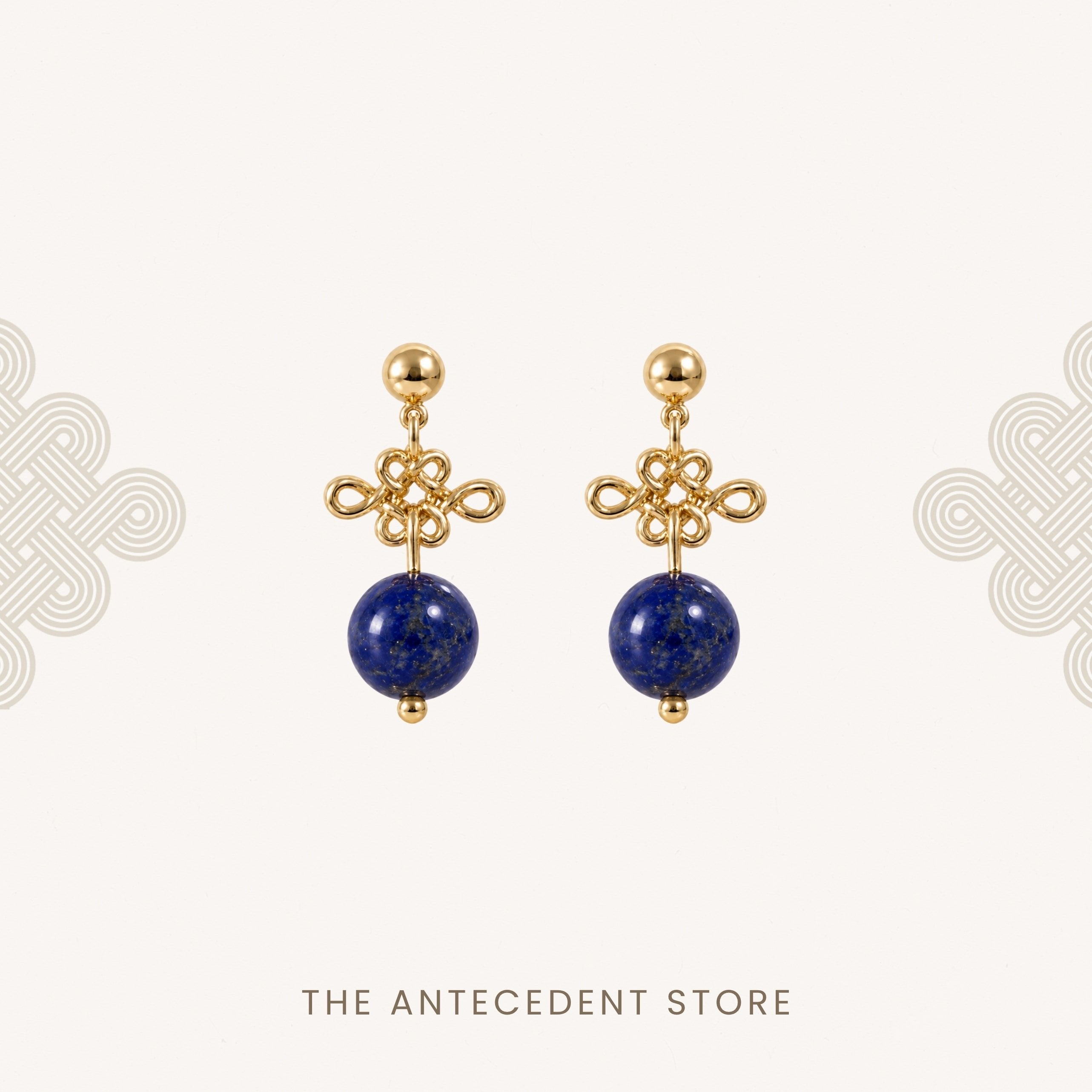 THE ANTECEDENT STORE | Auspicious Ruyi Knot With Lapis Lazuli Earrings