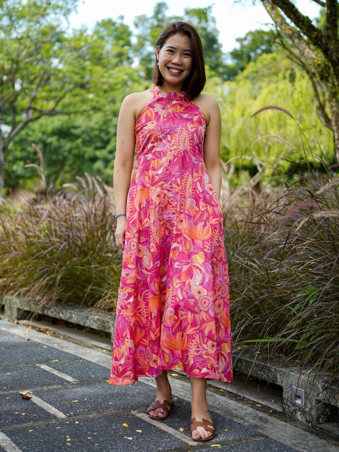 NIMBU | Eden Hot Pink Women's Long Halter in Muslin Cotton