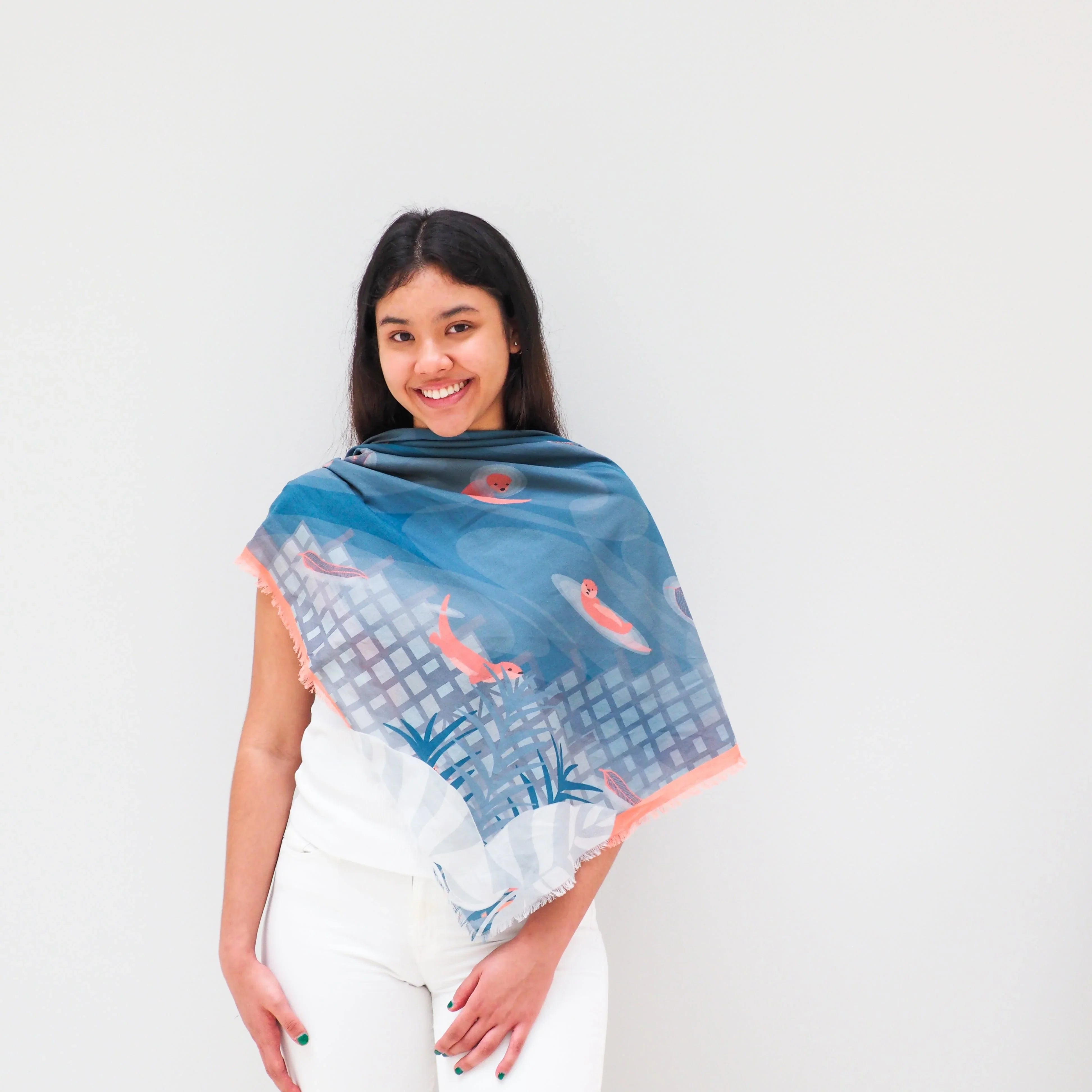 BINARY STYLE | Playful Otters 115x115cm Square Scarf