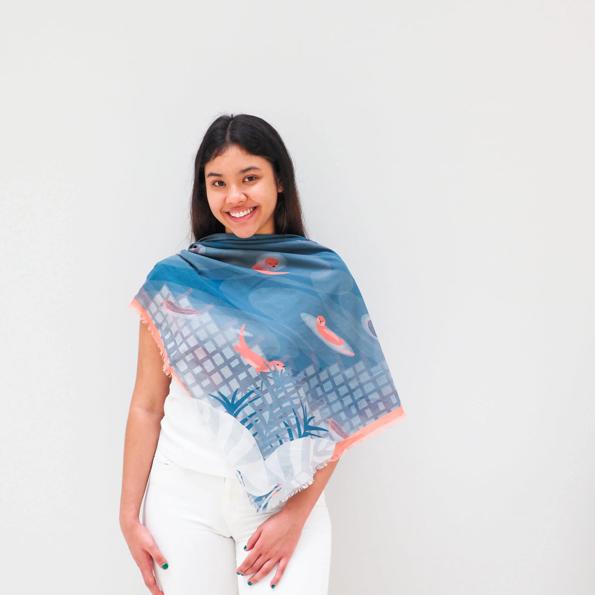 BINARY STYLE | Playful Otters 115x115cm Square Scarf