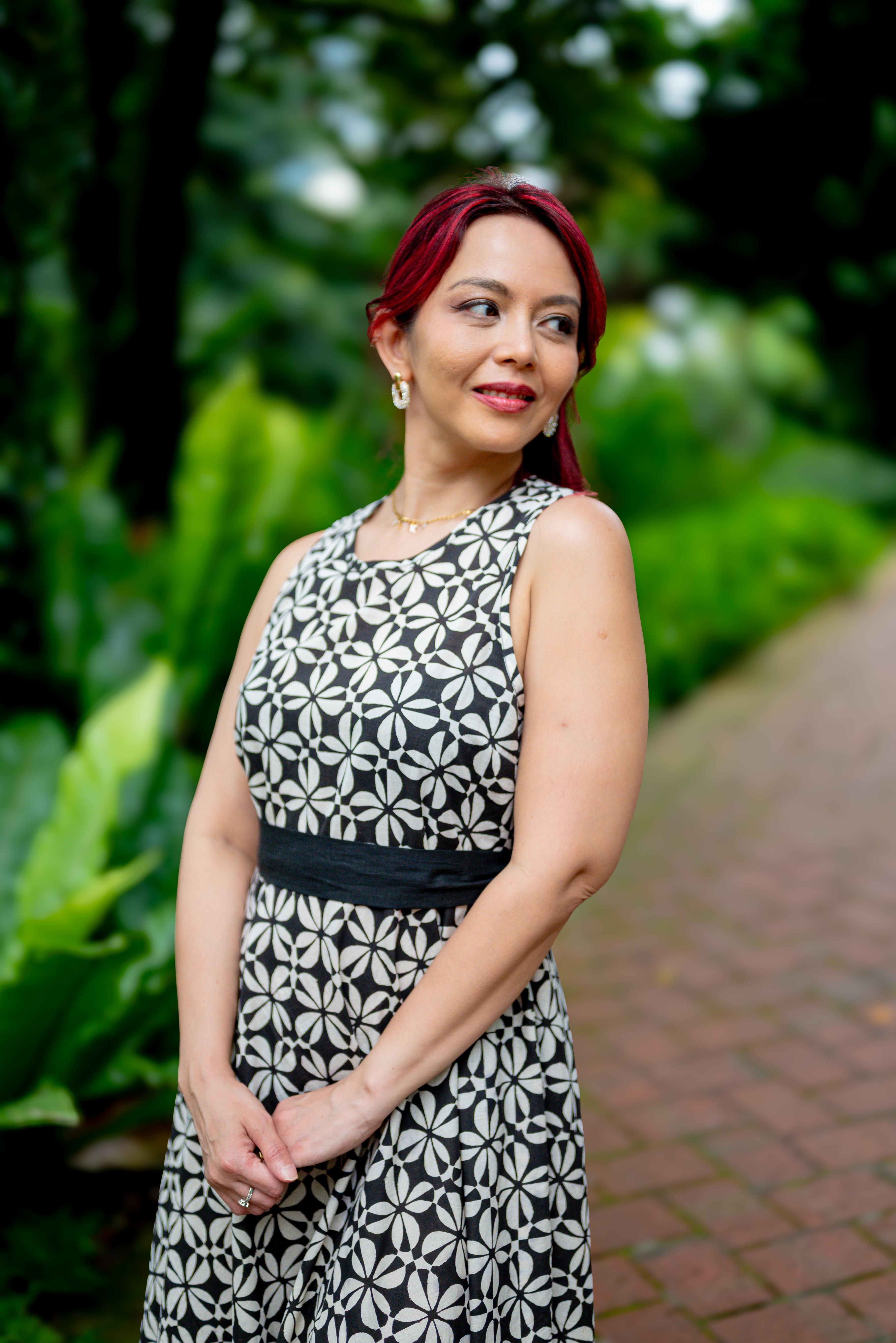 NIMBU | Elena Women's Flowy Dress with Belt in Black and White