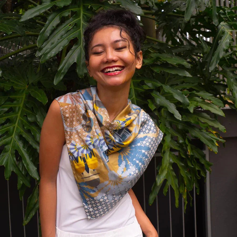 BINARY STYLE | Enchanted Kampong Glam Silk Square Scarf 87x87cm