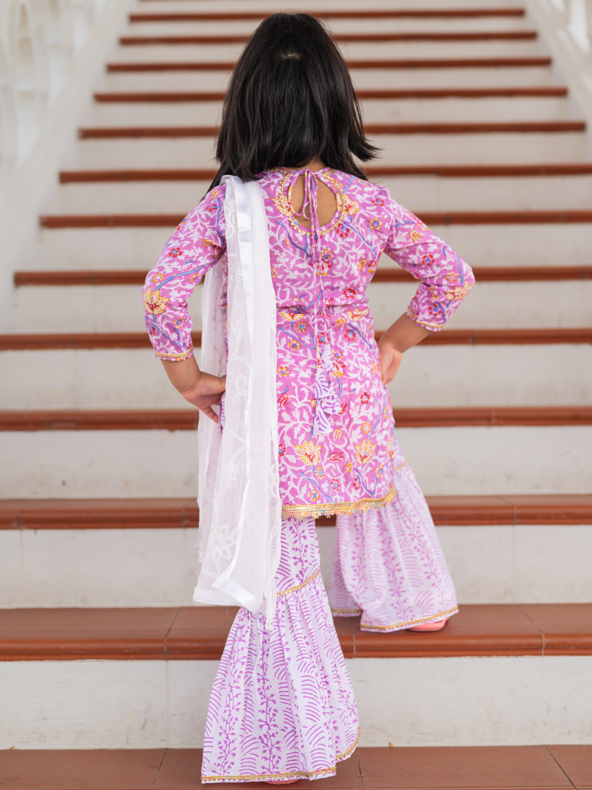 NIMBU | Devi Mauve Girls Handblock Print Kurti Sharara