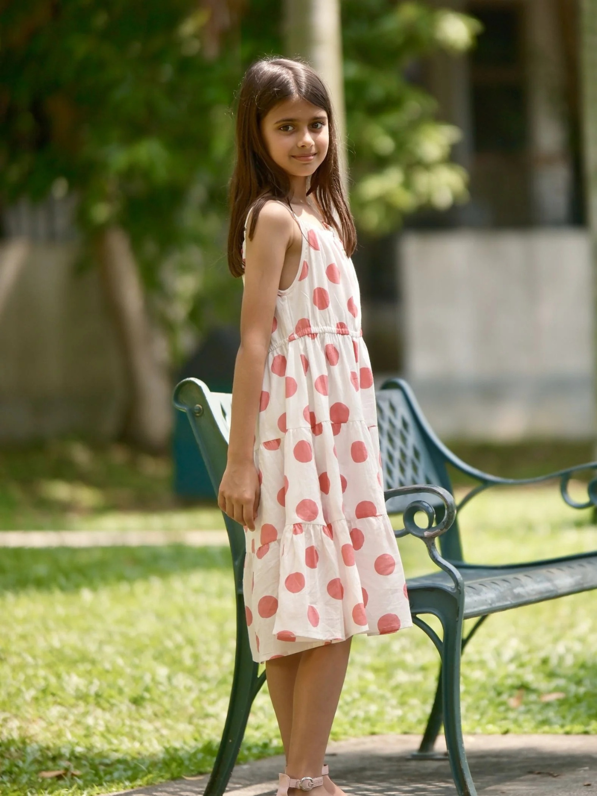 NIMBU | Sasha Pink Polka Girls Long Dress in Cotton