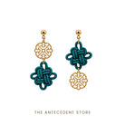 THE ANTECEDENT STORE | Asymmetrical Auspicious Knot Earrings in Deep Teal