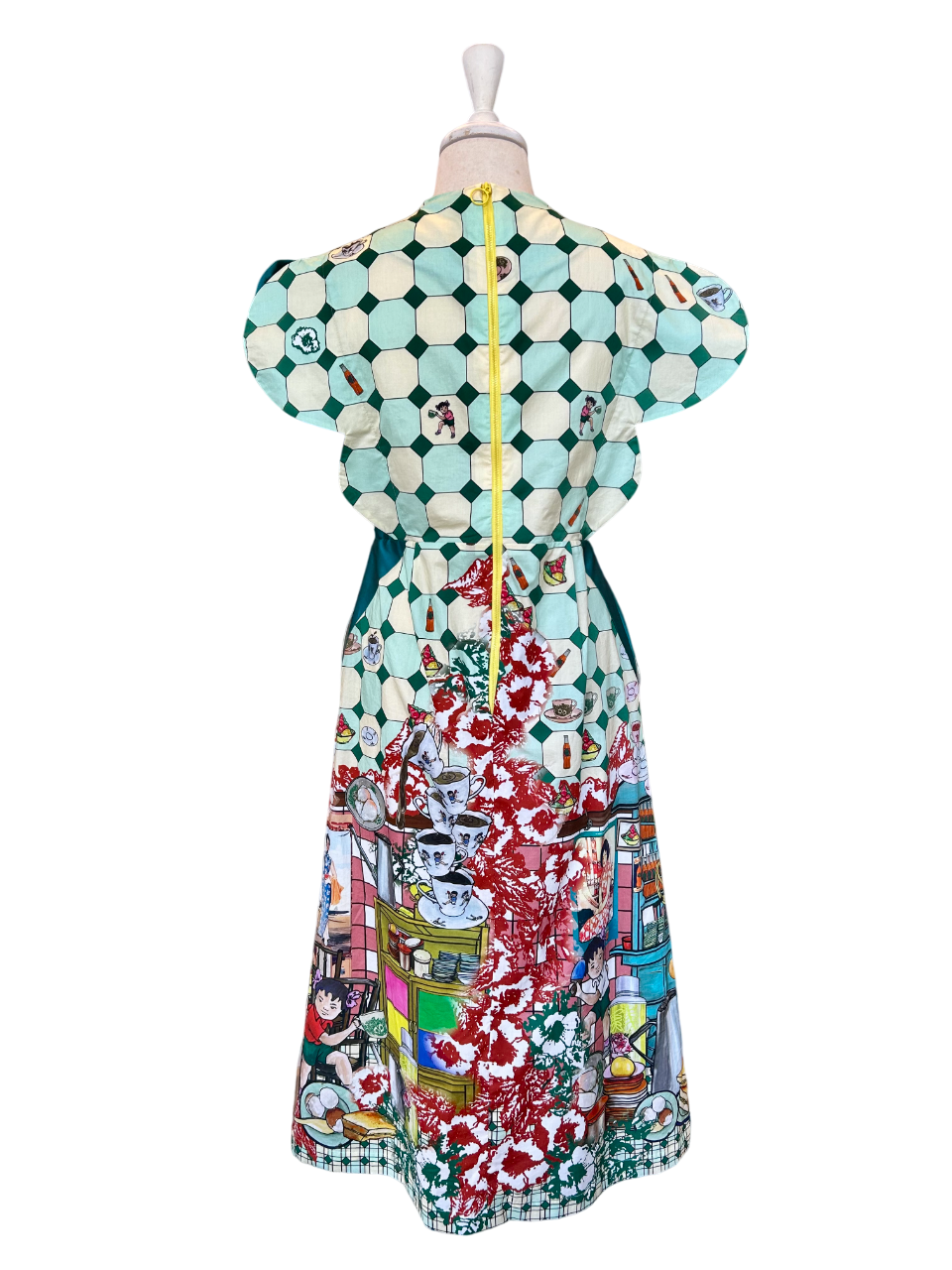 TRIOLOGIE | Kopitiam Teal Mandarin Collar Petal Sleeve Dress
