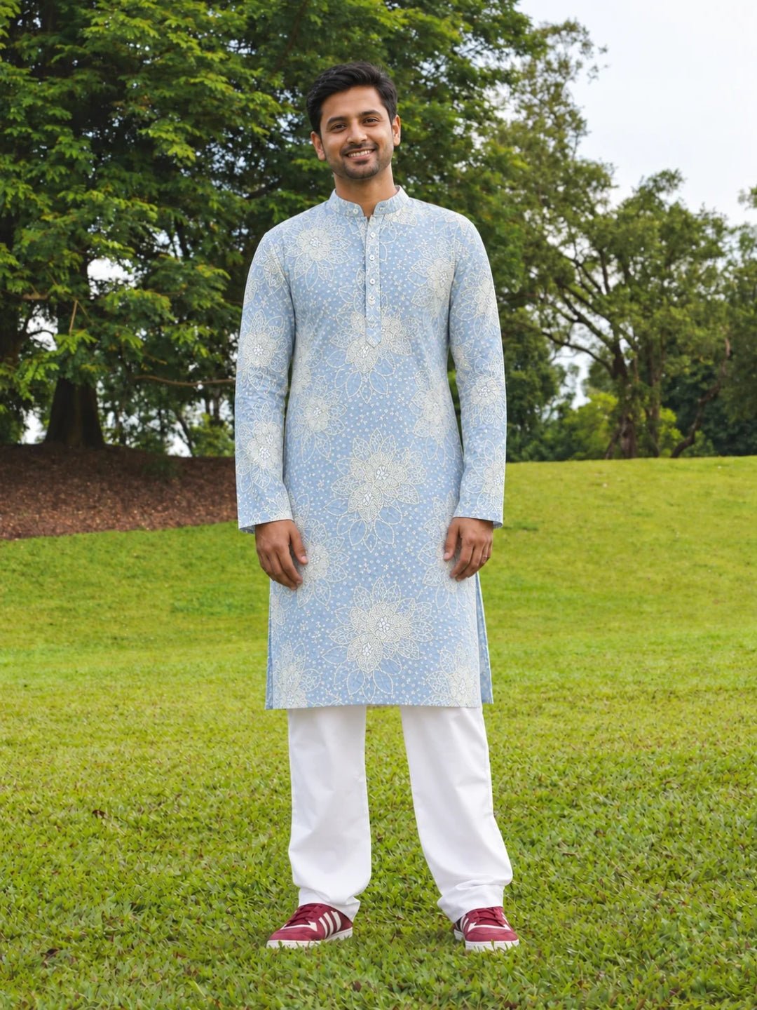 NIMBU | Anaya Blue Embroidered Men Kurta Pajama