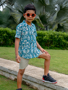 NIMBU | Ankara Blue Unisex Kids Cotton Shirt In Hawaiian Collar