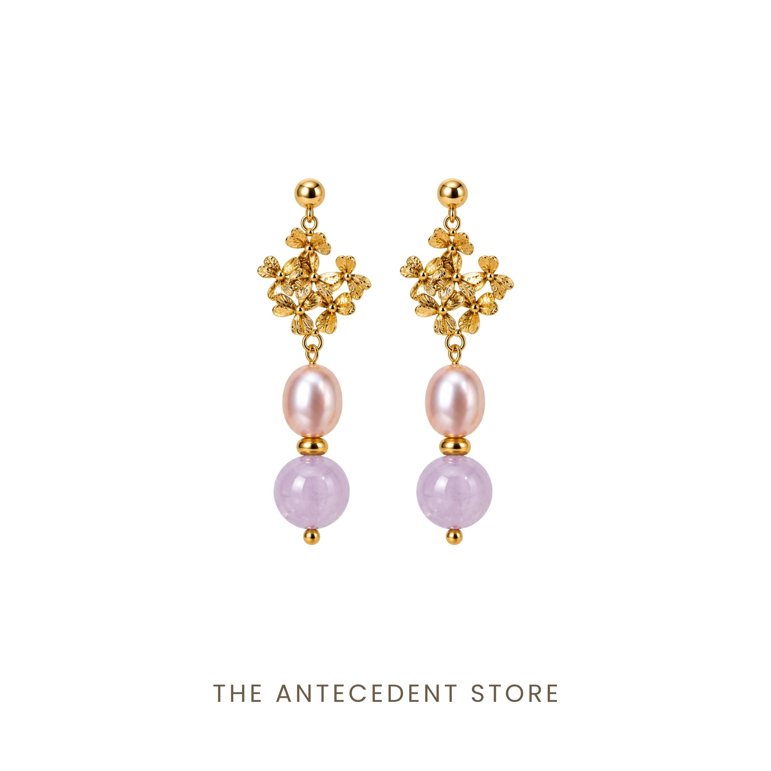 THE ANTECEDENT STORE | Rose Quartz & Freshwater Pearl Bouquet Earrings