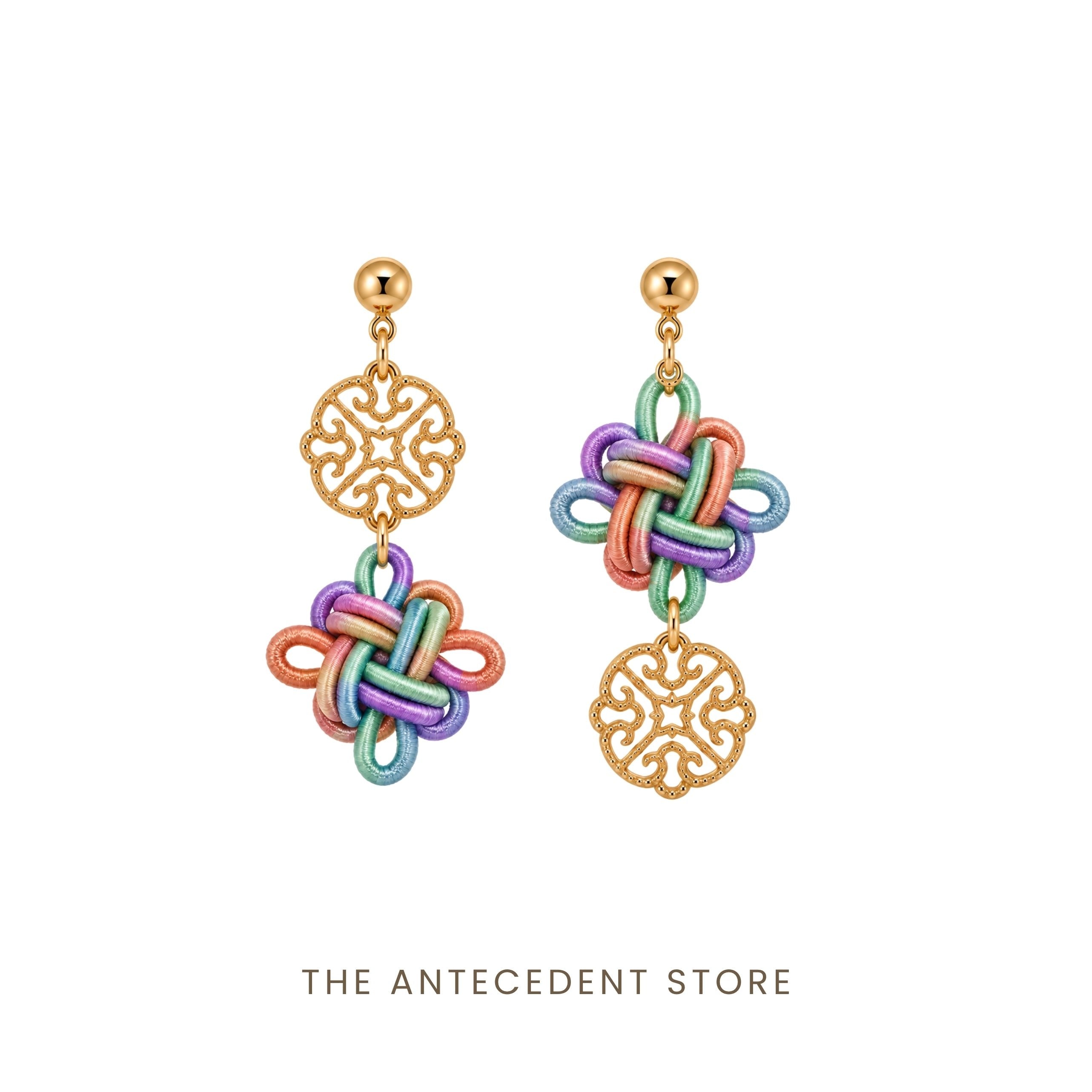 THE ANTECEDENT STORE | Asymmetrical Auspicious Knot Earrings in Pastel