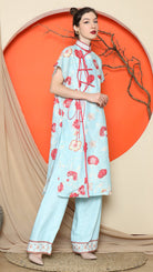KANZI COLLECTION | Blue Oriental Floral Cheongsam Pant Set