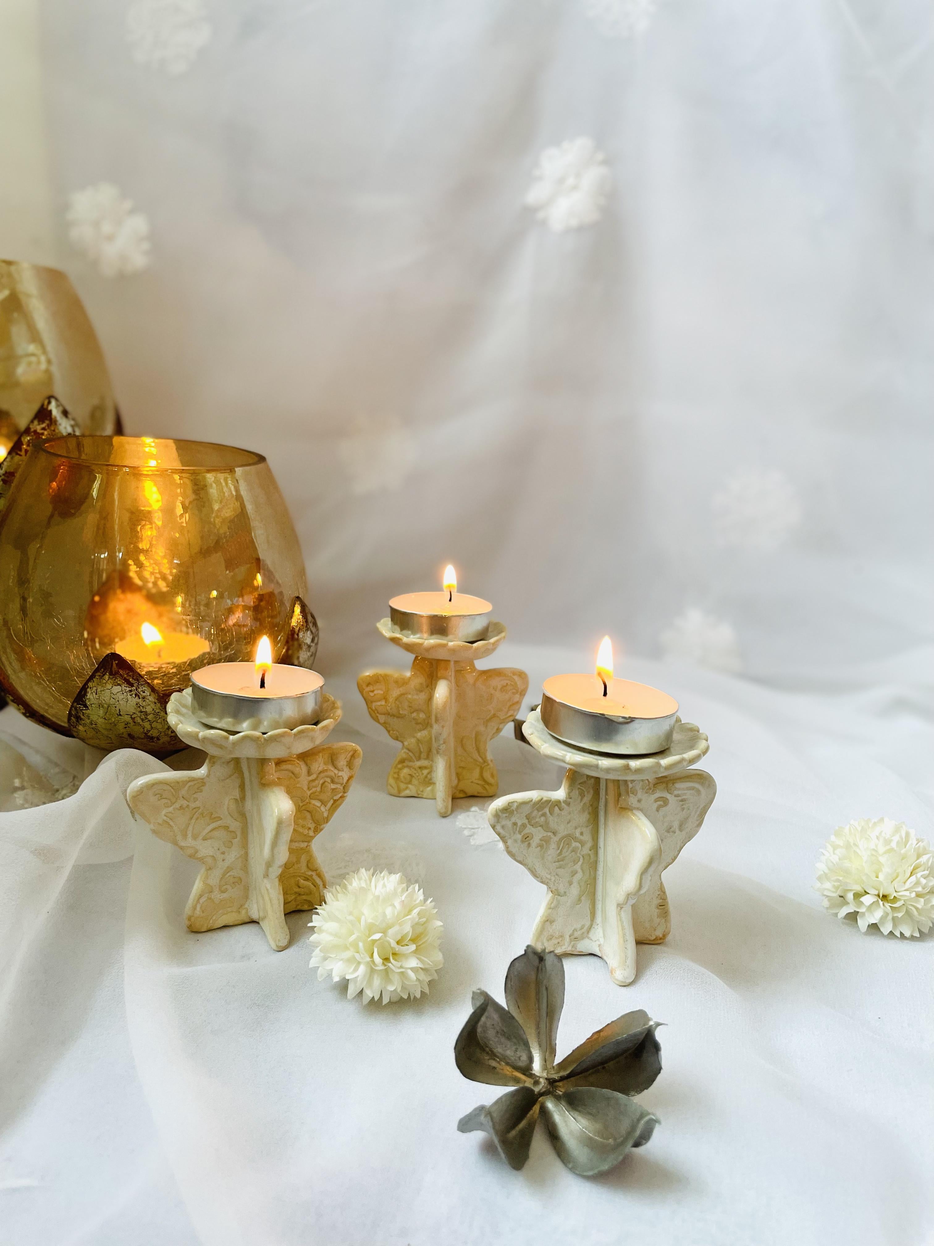 CERAMICS BY JAS | 13. Handmade Ceramic Angel Tealight Holders - White