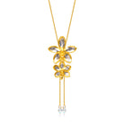 RISIS | Dual Orchid Bloom Long Slider Necklace in Gold & Palladium with Crystal Tailends