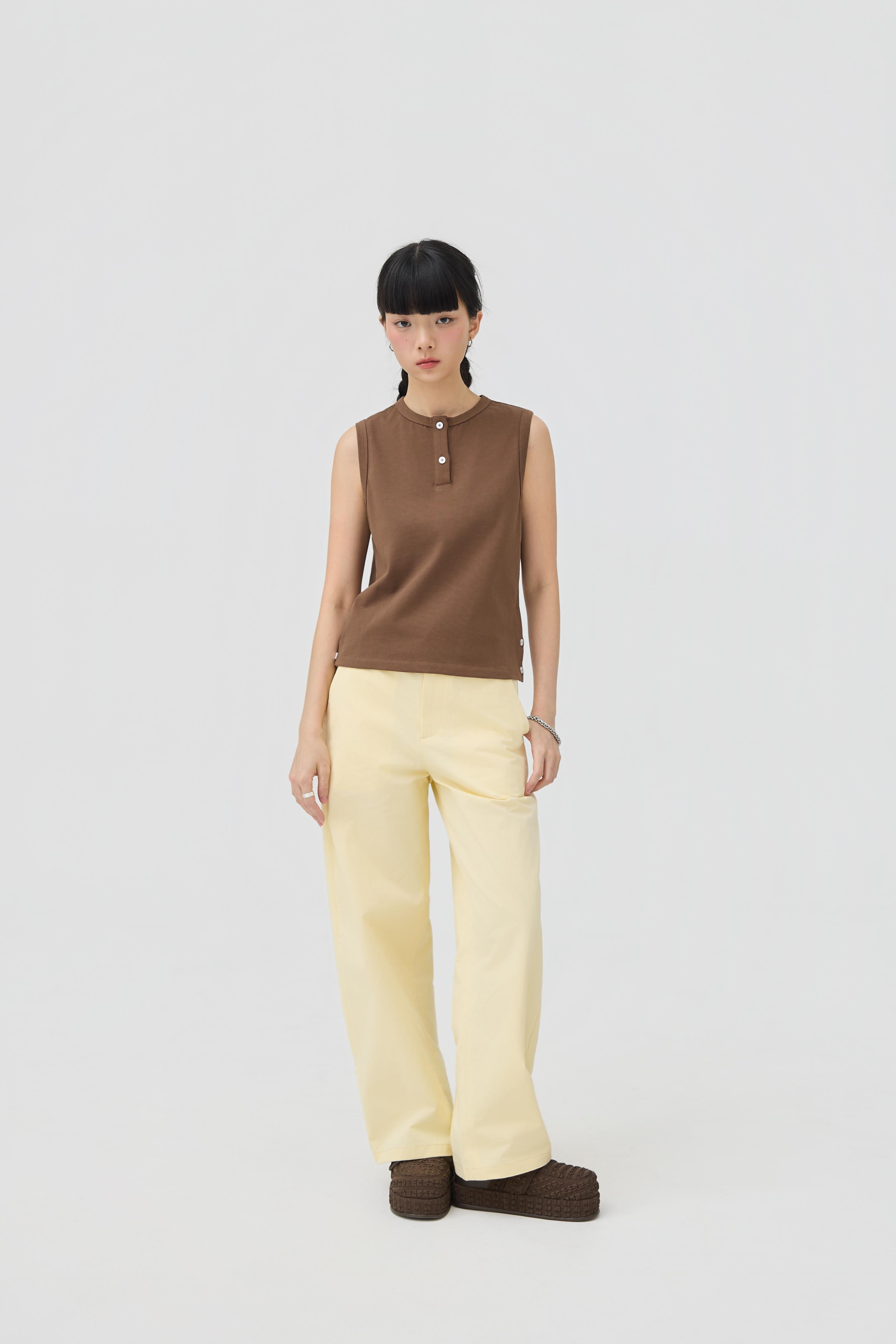 3EIGHTH | Musubi Henley Tank In Chocolate