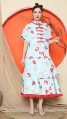 KANZI COLLECTION | Blue Floral Cheongsam Skirt Set