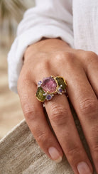 CREATIVE JEWELLERY STUDIO | Prasiolites & Multicoloured Tourmaline "Lake Garden", Rhodium Plated 925 Silver Ring | Lithosphere Jewels