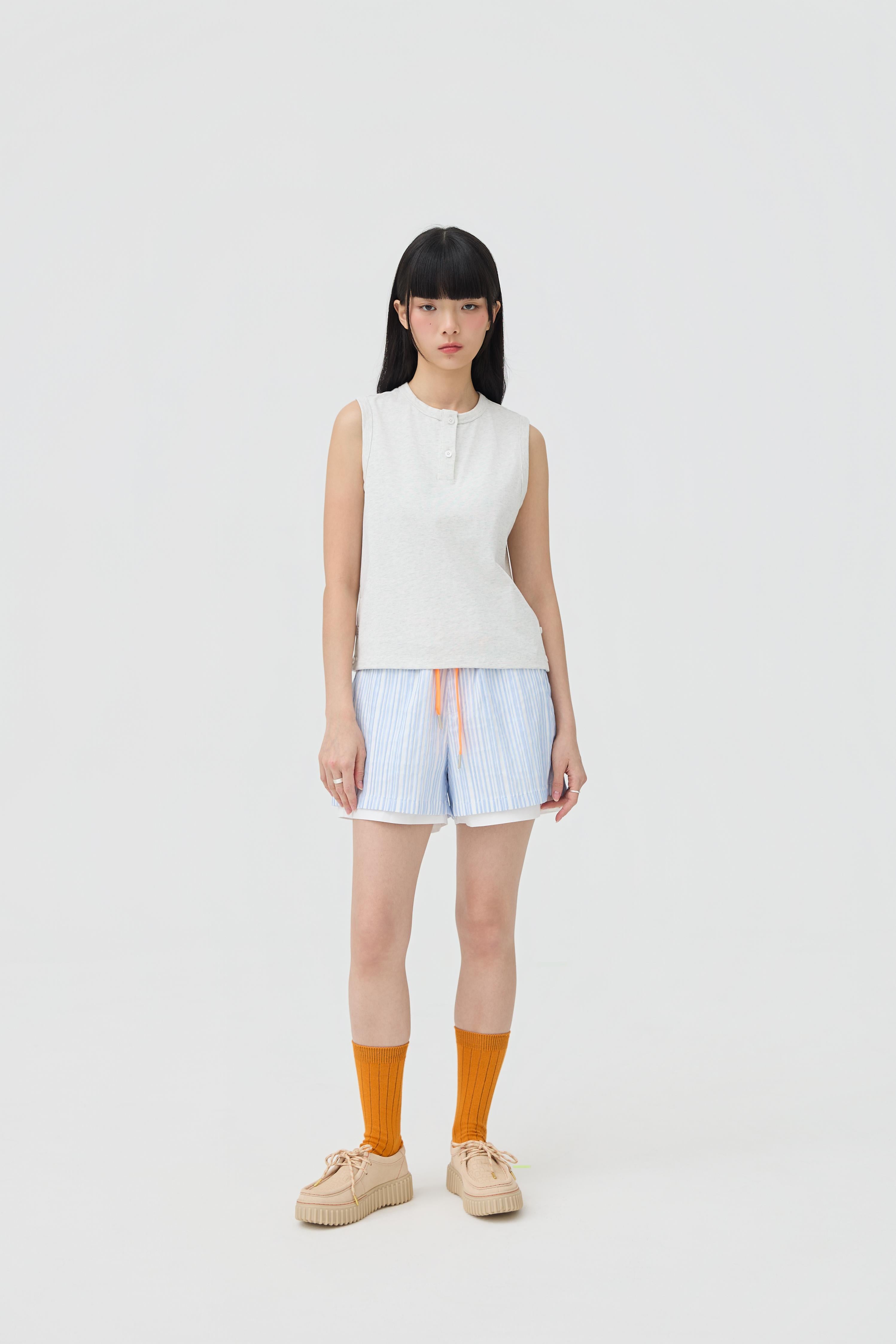 3EIGHTH | Musubi Henley Tank In Grey Marl