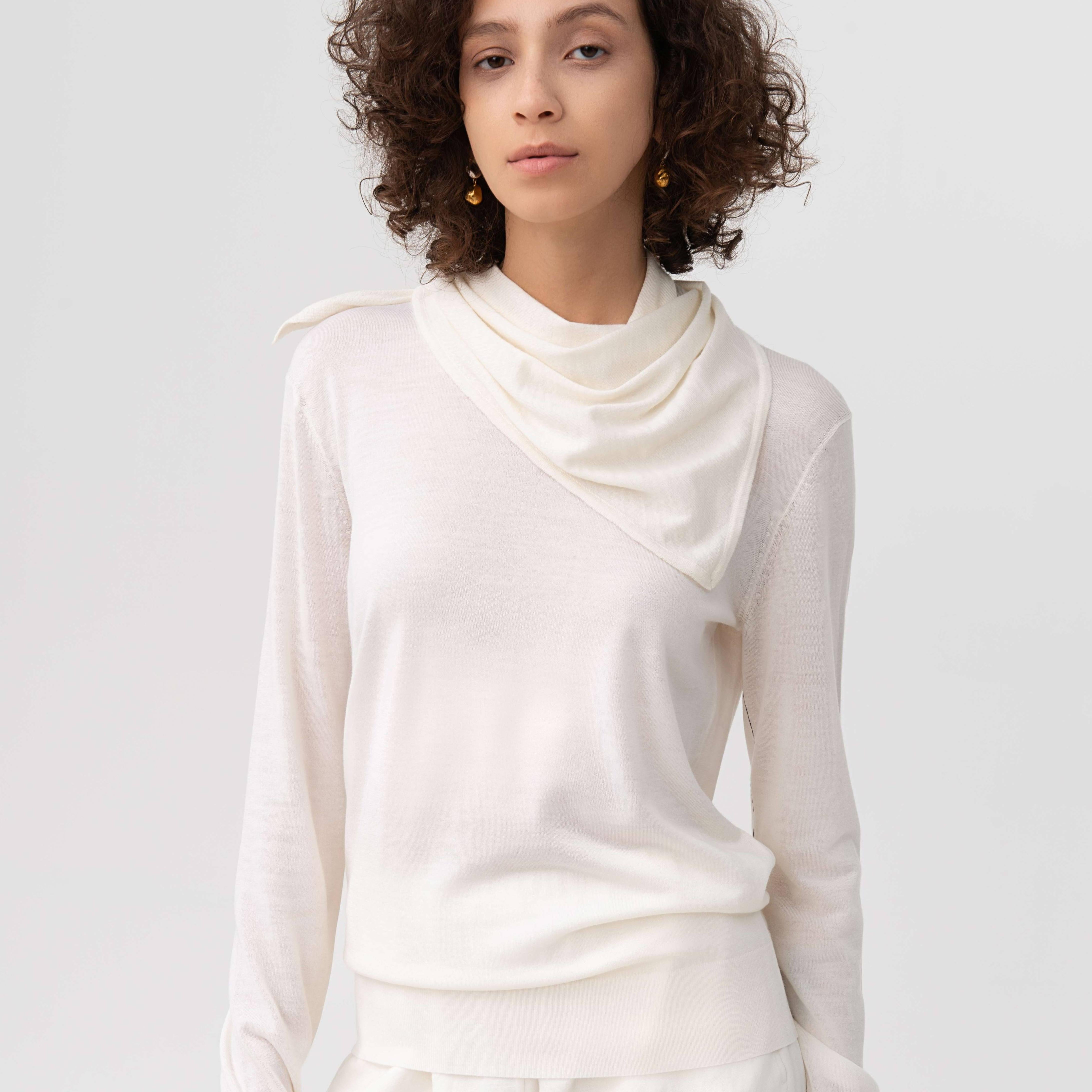LAYERPLAN | Crew-Neck Wool Top With Scarf